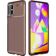 Newface Samsung Galaxy M31S Kılıf Focus Karbon Silikon - Kahverengi