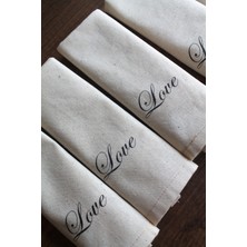Emtory Home 12 Adet Love Naturel Keten Servis Sunum Peçetesi