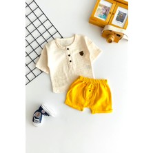 Derin Bebe Neşeli Bebekler Müslin Kumaş Kısa Kollu Cepli Şortlu Takım Sarı