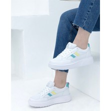 Darkstep 151 Kadın Beyaz-Sarı-S.Yeşil Anorak Kalın Taban Sneaker Ayakkabı
