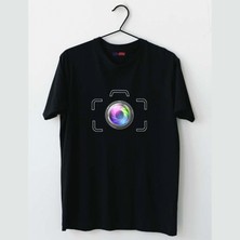 Mor Mürekkep Fotoğraf Makine Çerveli Baskılı Erkek Tshirt