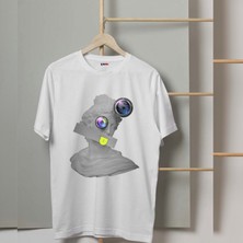 Mor Mürekkep Heykel Baskılı Erkek Tshirt