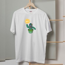 Mor Mürekkep Hola Kaktüs Tasarım Baskılı Erkek Tshirt