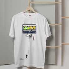 Mor Mürekkep Nostalji Kaset Baskılı Erkek Tshirt