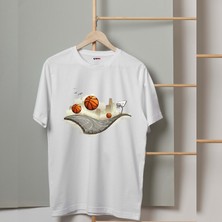 Mor Mürekkep Basket Sahası Tasarım Baskılı Erkek Tshirt