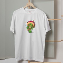 Mor Mürekkep Meksikalı Kaktüs Tasarım Baskılı Erkek Tshirt