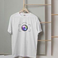 Mor Mürekkep Fotoğraf Makine Çerveli Baskılı Erkek Tshirt