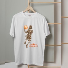 Mor Mürekkep iiskelet Basketi Tasarım Baskılı Erkek Tshirt