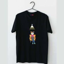 Mor Mürekkep Işık Altında Kedi Baskılı Erkek Tshirt