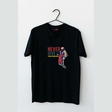 Mor Mürekkep Nevergiveup Basketball Tasarım Baskılı Erkek Tshirt