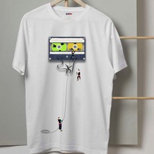 Mor Mürekkep Nostalji Kaset Tasarım Baskılı Kadın Tshirt