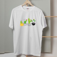 Mor Mürekkep 4lü Kaktüs Tasarım Baskılı Erkek Tshirt