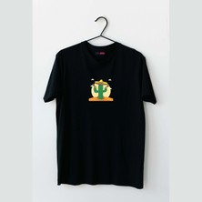 Mor Mürekkep Marakas Kaktüs Tasarım Baskılı Erkek Tshirt