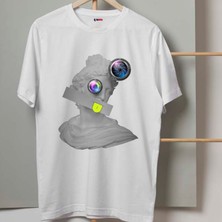 Mor Mürekkep Heykel Tasarım Baskılı Kadın Tshirt