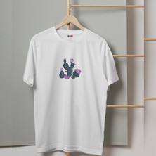Mor Mürekkep Mor Çiçekli Kaktüs Tasarım Baskılı Erkek Tshirt