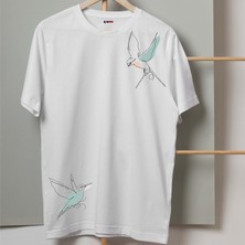 Mor Mürekkep Kuşlar Tasarım Baskılı Kadın Tshirt