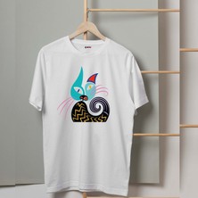 Mor Mürekkep Kedi Tasarım Baskılı Kadın Tshirt