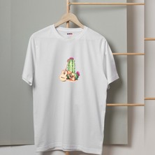 Mor Mürekkep Gitar ve Kaktüs Tasarım Baskılı Kadın Tshirt