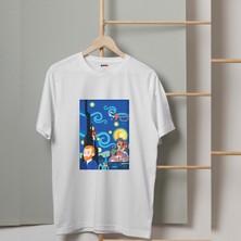 Mor Mürekkep Van Gogh Rüyası Tasarım Baskılı Kadın Tshirt