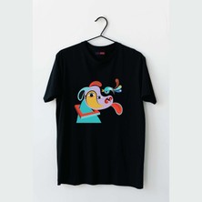 Mor Mürekkep Köpek ve Kuş Tasarım Baskılı Kadın Tshirt