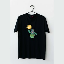 Mor Mürekkep Hola Kaktüs Tasarım Baskılı Kadın Tshirt