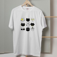 Mor Mürekkep 9 Lu Kediler Tasarım Baskılı Kadın Tshirt