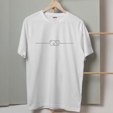 Mor Mürekkep Çizgi Kedi Tasarım Baskılı Kadın Tshirt
