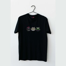 Mor Mürekkep 3 Lü Kediler Tasarım Baskılı Kadın Tshirt