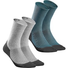 Decathlon Quechua Outdoor Çorap - Uzun Konçlu - Gri / Mavi - 2 Çift - Hike 100