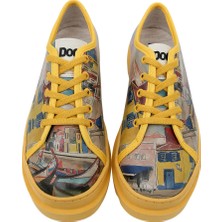 Kadın Vegan Deri Sarı Sneakers - Sunsets and Silhouettes Tasarım