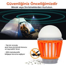 Bix KL-01 Sivrisinek Kovucu İç - Dış Mekan, Elektrikli, Micro USB Şarj Edilebilir, Taşınabilir,  IPX6 Su Geçirmez LED Işık Lamba KL01 Turuncu