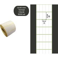 Özfiliz Mağaza Ekipmanları 12X30 mm Yan Yana 5 Sıra Termal Barkod Etiketi Yaıpışkanlı Etiket (1 Rulo = 5000 Adet)