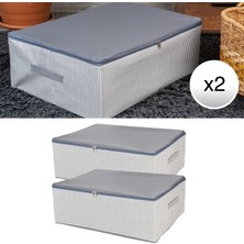 Nacarev 2 Adet Mega Boy Çizgi Desen Baskılı Antrasit Baza Altı Düzenleyici Hurç Seti 75x40x20 cm