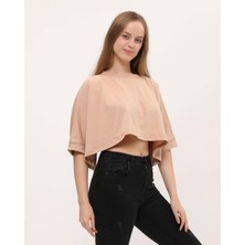 Owut Collection Camel Yarasa Kol Detaylı Crop T-Shirt