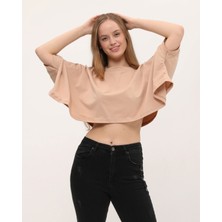 Owut Collection Camel Yarasa Kol Detaylı Crop T-Shirt