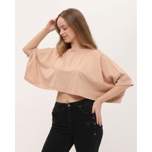 Owut Collection Camel Yarasa Kol Detaylı Crop T-Shirt