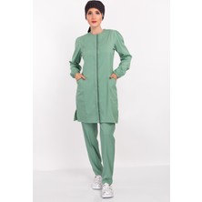 Nur Medikal Giyim Çağla Yeşili Tesettür Soft Likra Hemşire Doktor Tesettür Alt Üst Takım Üniforma