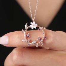 Mia Vento Manolya Çiçeği Mutluluk Haresi Rose Renk Flowers Gümüş Kolye