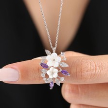 Mia Vento Manolya Çiçeği Ametist Taşlı Bahar Senfonisi Flowers Gümüş Kolye