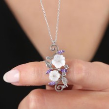 Mia Vento Ametist Taşlı Manolya Çiçeği Sevgi Bahçesi Flowers Gümüş Kolye