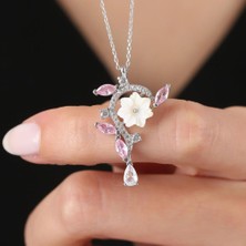 Mia Vento Manolya Çiçeği Pembe Kristal Yansıması Flowers Gümüş Kolye