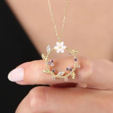 Mia Vento Manolya Çiçeği Mutluluk Haresi Gold Renk Flowers Gümüş Kolye