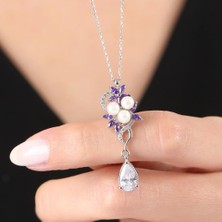 Mia Vento Pırlanta Montür Ametist Taşlı Asil Inciler Flowers Gümüş Kolye
