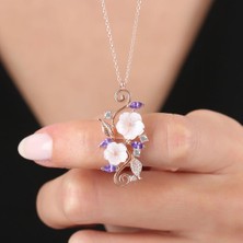 Mia Vento Ametist Taşlı Manolya Çiçeği Sevgi Bahçesi Rose Flowers Gümüş Kolye