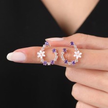Mia Vento Manolya Çiçeği Ametist Taşlı Düşler Işıltısı Rose Renk Flowers Gümüş Küpe