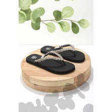 Bambi Siyah Lame Taşlı  Kadın Terlik K04376000459