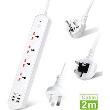 Teknomila 6 Usb'li 4'lü Çoklu Priz 2 M Kablolu Akım Korumalı Anahtarlı Uzatma Grup Priz 3000W 2 Typec Siyah