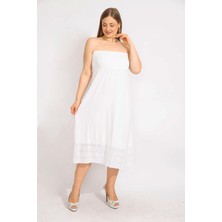 Şans Kadın Kemik Göğüs Kısmı Geniş Gipe Lastikli Etek Ucu Dantel Detaylı Straplez Elbise 65N35680