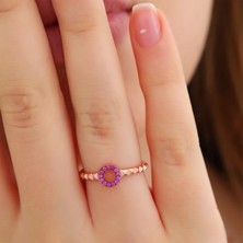 İpek Silver 925 Ayar Zirkon Taş Ayarlanabilir Gümüş Yüzük Rose