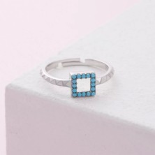 İpek Silver 925 Ayar Zirkon Taş Kare Ayarlanabilir Gümüş Yüzük Silver
